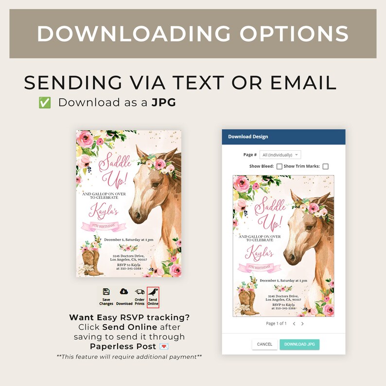 EDITABLE Horse Birthday Invitation, Saddle Up Cowgirl Invite Template, Country Western Party, Floral Girl Printable, Instant Download, KP049 image 6