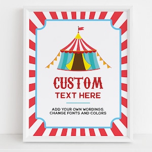 Carnival Birthday Custom Text Sign, EDITABLE Circus Party Decor, Kid Birthday Banner, Outdoor Celebration, Fun Rides, Instant Download KP120