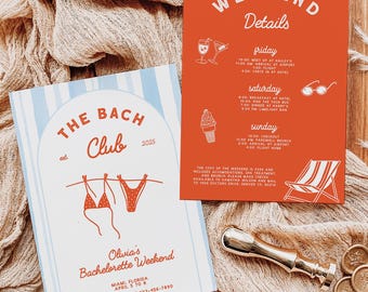 Invito per addio al nubilato al Bach Club, itinerario modificabile per un weekend al mare tra ragazze preppy, invito per addio al nubilato estivo in Italia, nuotata a Capri, BC073