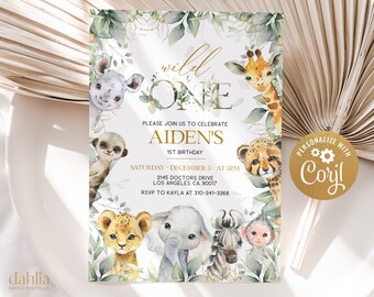 EDITABLE Safari 1st Birthday Party Invitation, Jungle Party Invitation Template, Safari First Birthday, Wild One Safari Jungle Animal, KP047