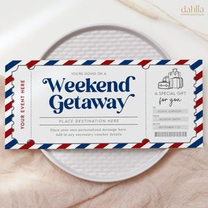 Wochenendausflug Geschenkgutschein, bearbeitbarer Wochenendausflug-Couponticket, Geburtstagsreise-Reisegutschein, druckbarer Reisegeschenkgutschein Unisex