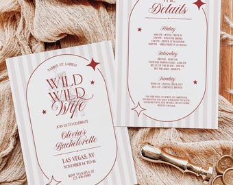 Wild Wild Wife Bachelorette Invite & Itinerary Template, Nashville Hen Weekend Invitation, Western Cowgirl Bridal Shower, BC100