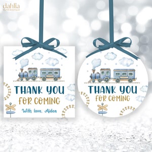 Etiqueta de regalo de agradecimiento de tren de juguete, etiqueta de cumpleaños de niño EDITABLE, favor de fiesta Blue Express, etiqueta de transporte para niños, Chugga Chugga Choo Choo, KP259