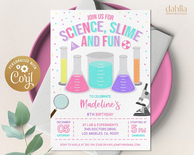EDITABLE Science Birthday Invitation Girl Science Party Etsy