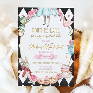 Alice in Wonderland First Birthday Invitation, EDITABLE Whimsical Mad Tea Party Invite Template, Onederland Girl, Instant Download KP073 image 10