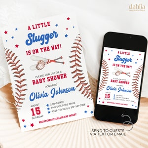 Baseball-Babypartyeinladung, EDITIERBARE Kleiner Slugger auf dem Weg Baby Sprinkle Vorlage, Rookie All Star Baby Boy Digital Invite, BS509