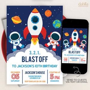 EDITABLE Space Boy Birthday Party Invitation, Galaxy Party Invitation Template, Space Birthday, Astronaut Outer Space Instant Download KP046