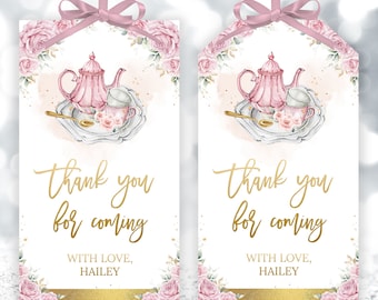 Tea Party Favor Thank You Tag Editable Template, High Tea Birthday Party, Floral Bday Favors Tag, Par-tea Bday Decor, Digital Download KP263