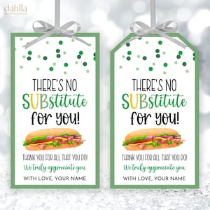 There's No Substitute For You Gift Tag, Appreciation Week Sandwich Gift Tag, Thank You Employee Staff Teacher Coworker Tag, Instant Download