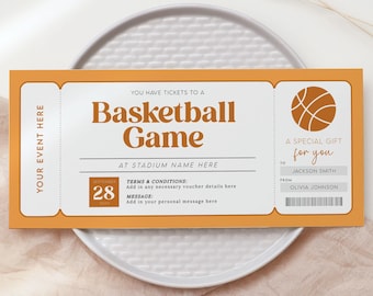 Basketball Game Ticket, Editable Sports Event Gift Certificate, Printable Birthday Surprise Voucher, NBA Sports Match Last Minute Gift Idea