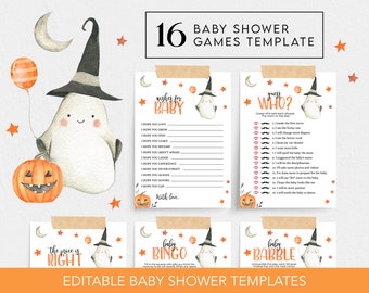 16 Little Boo Baby Shower Games BUNDLE, Editable Halloween Baby Shower Party Games, Ghost Baby Shower Game Pack, Baby Games, Corjl BS062