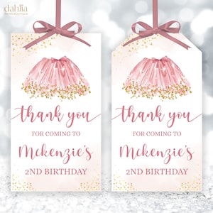 Ballerina Geburtstag Danke Geschenkanhänger, EDITIERBARE Sie ist Tutu Cute Favor Tag, Pink & Gold Ballett Mädchen Party Giveaway, Instant Download, KP210