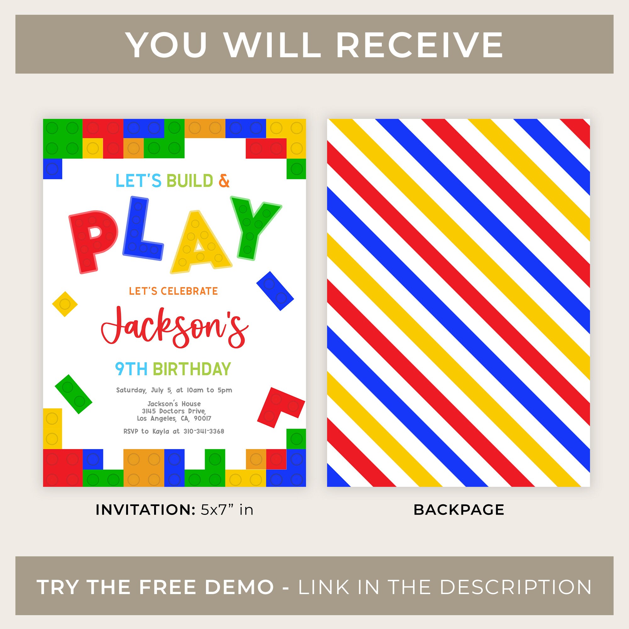 Building Blocks Birthday Invitation, Editable Play Invite Template ...