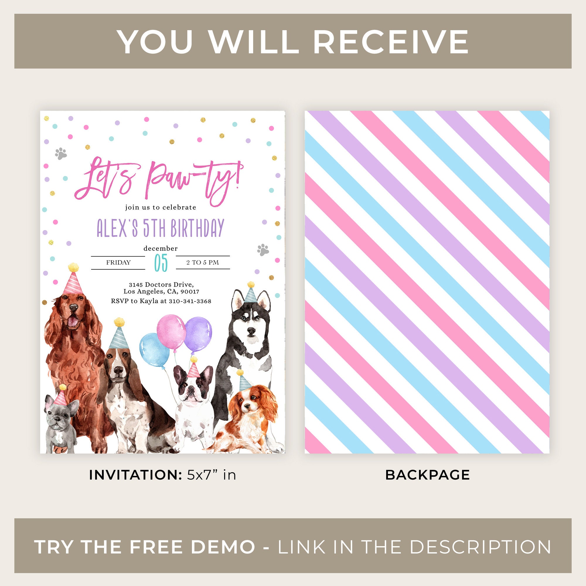 Dog Birthday Invitation, EDITABLE Puppy Party Invite Template, Let's ...