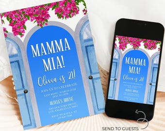Mamma Mia Birthday Invitation, Editable Mediterranean Adult Party Template, Dancing Queen Birthday Dinner Invite, Instant Download, AP081