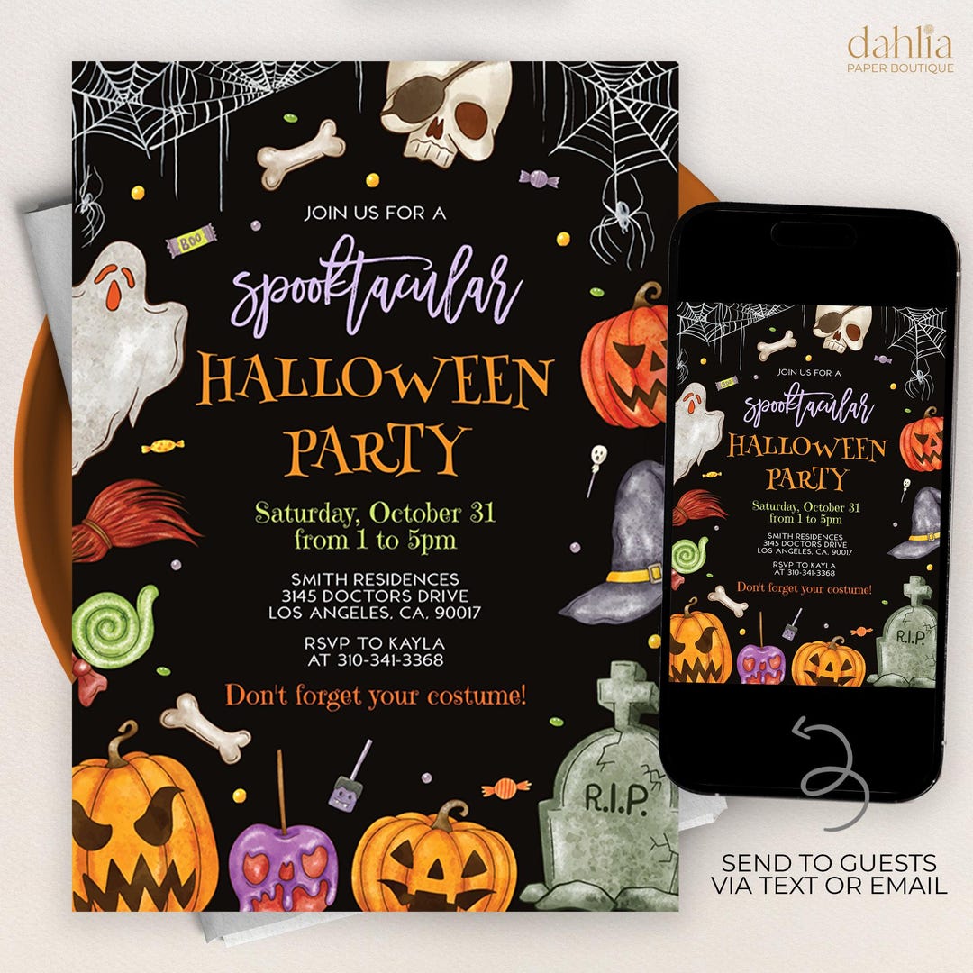 Spooktacular Halloween Party Invitation, EDITABLE Kids Trick or Treat ...
