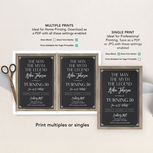 The Man The Myth The Legend Birthday Invitation, Editable Adult Party Invite. Chalkboard, 30th 40th 50th Any Age, Printable Download, AP019 image 6