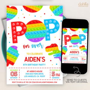 EDITABLE Pop It Birthday Invitation, Pop It Party Invitation Template, Bright Rainbow Pop It, Instant Editable File, Instant Download KP044