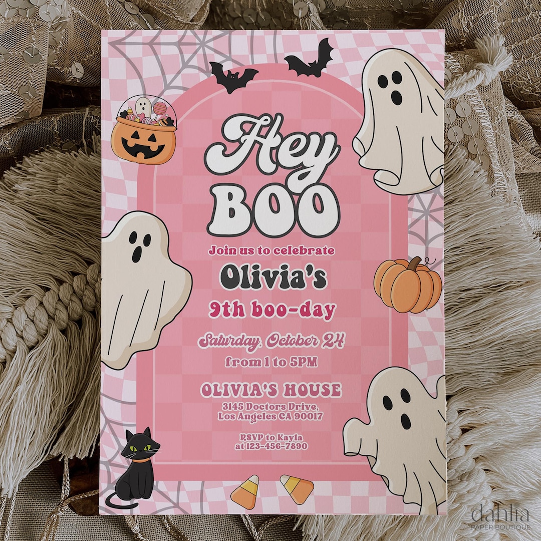 Hey Boo Birthday Invitation, EDITABLE Kids Halloween Party Template ...