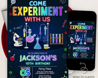 EDITABLE Mad Science Birthday Invitation, Boy Science Party Template, Neon Lab Experiment, Rainbow Scientist Invite, Instant Download, KP292