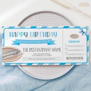 Restaurant Gift Voucher Template, Surprise Birthday Dinner Date Gift Certificate Invite For Him, Editable Dining Night Out Coupon Printable