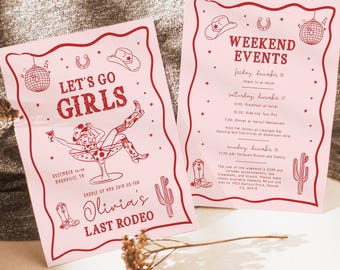 Last Rodeo Bachelorette Invite & Itinerary Template, Nashville Bachelorette Weekend Invite Template, Disco Cowgirl Western Country, BC008