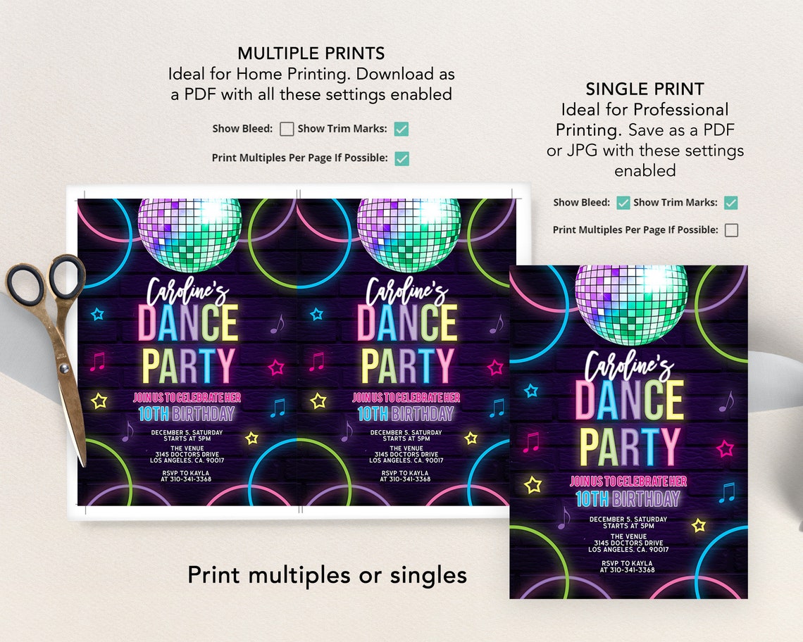 Kids Dance Party Invitation Editable Disco Birthday Invite Etsy