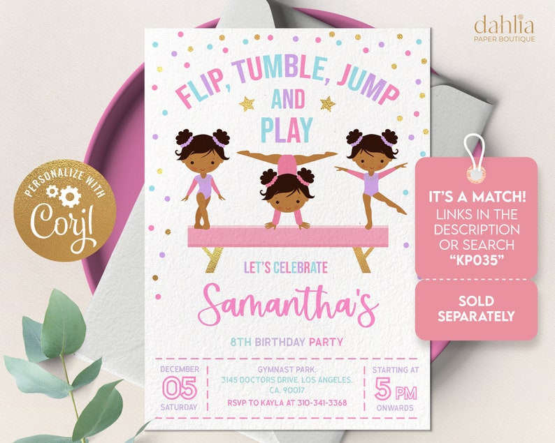 Gymnastics Chip Bag Label Template, Editable Chips Wrapper, Party Favor, Brown Skin, Girl Gymnasts Birthday Party, Instant Download, KP035 image 5