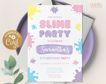 Slime Birthday Invitation, EDITABLE Pastel Slime Party Invite Template, Kid's Birthday Party, Glitter Slime Time, Instant Download KP092