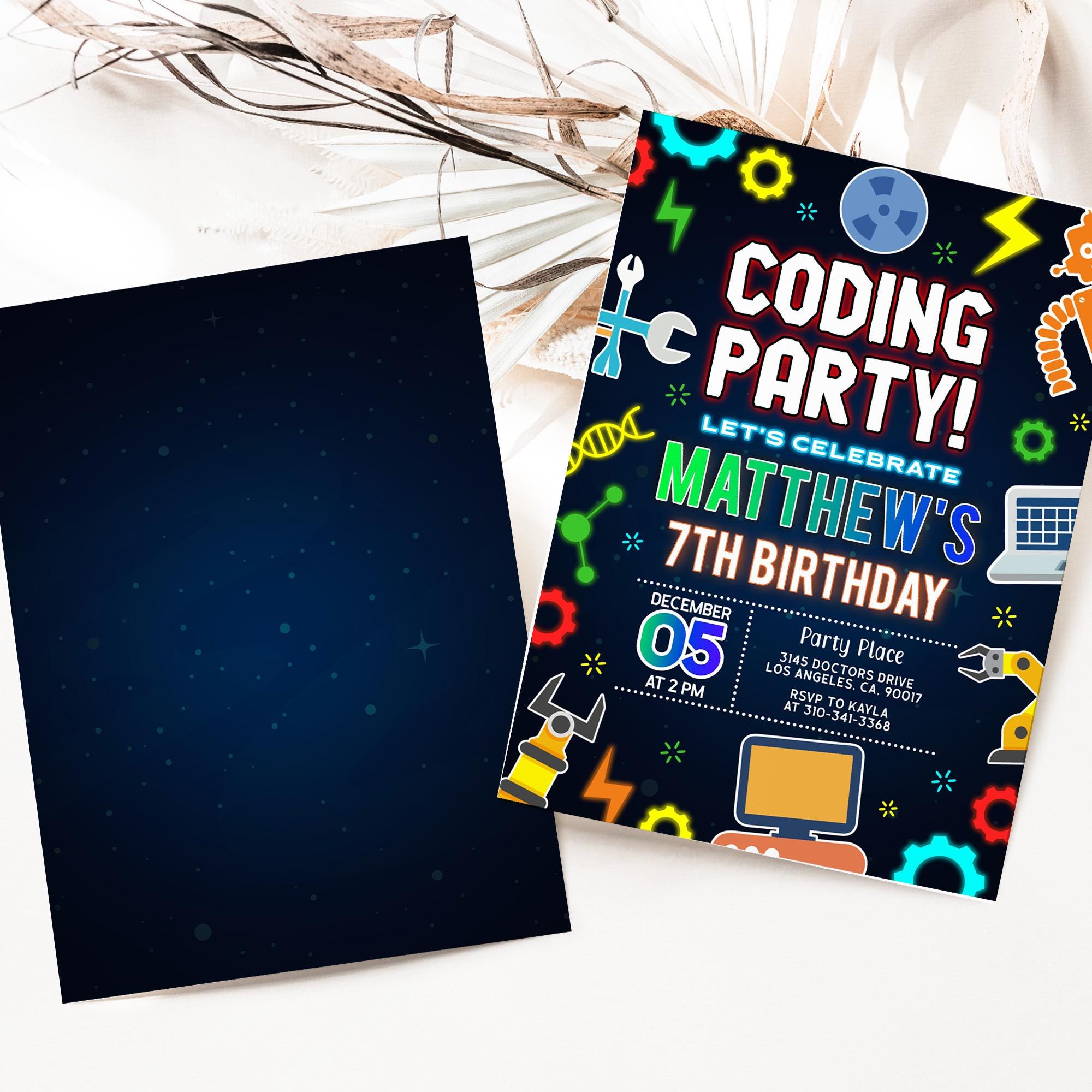 Coding Birthday Party Invitation, EDITABLE Programming Party Invite ...