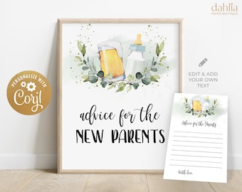 Advice for the New Parents Sign, Beer Baby Shower, Brewery Baby Shower, Baby is Brewing, Couples Baby Shower, Advice Sign Card, Corjl, BS083