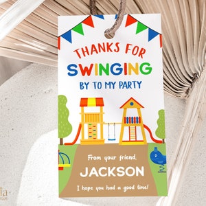 Playground Birthday Gift Tag, EDITABLE Kids Park Party Favor Template, Thank You For Coming, Slide & Swing, Outdoor, Instant Download KP075