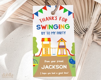 Speeltuin Verjaardagscadeau Tag, BEWERKBARE Kids Park Party Favor Template, Bedankt voor uw komst, Slide & Swing, Outdoor, Instant Download KP075