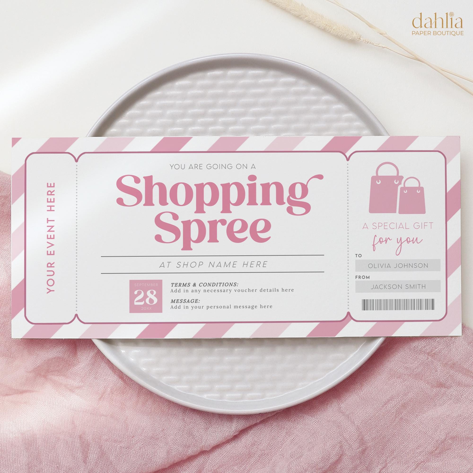 Shopping Spree Gift Voucher, Shopping Day Certificate Printable, Editable Shopping Trip Coupon, Shopping Gift Card, Surprise Ticket Template
