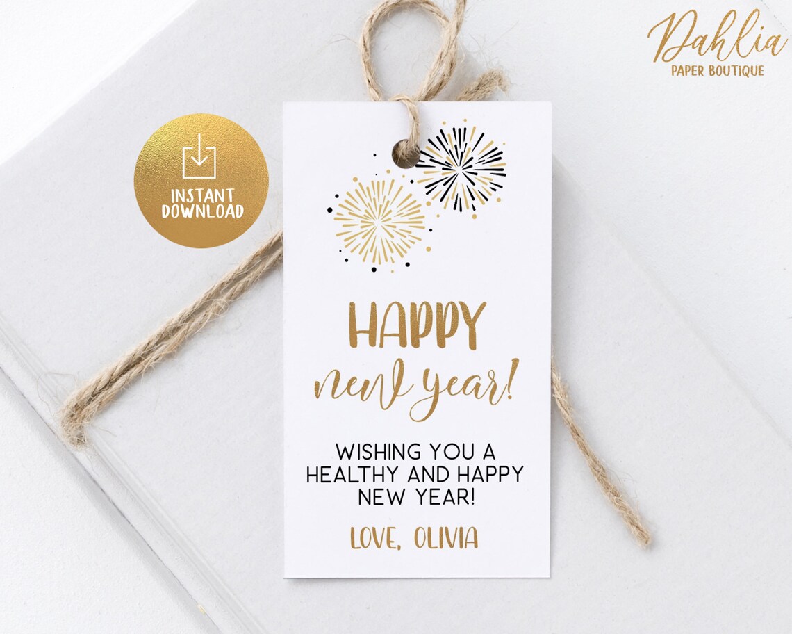 Editable Happy New Year Gold Gift Tag Labels Printable | Etsy