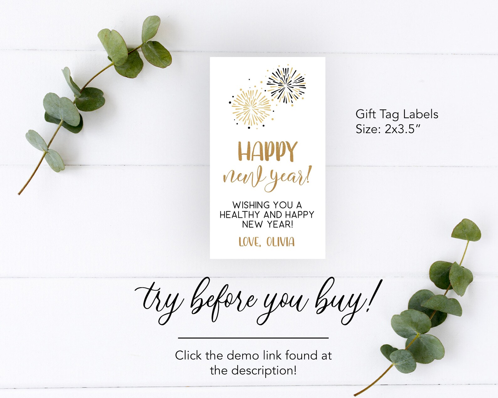 Editable Happy New Year Gold Gift Tag Labels Printable | Etsy