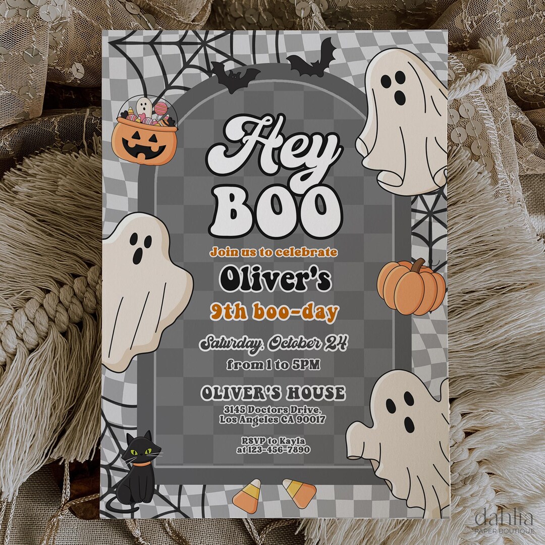 Hey Boo Birthday Invitation, EDITABLE Kids Halloween Party Template ...