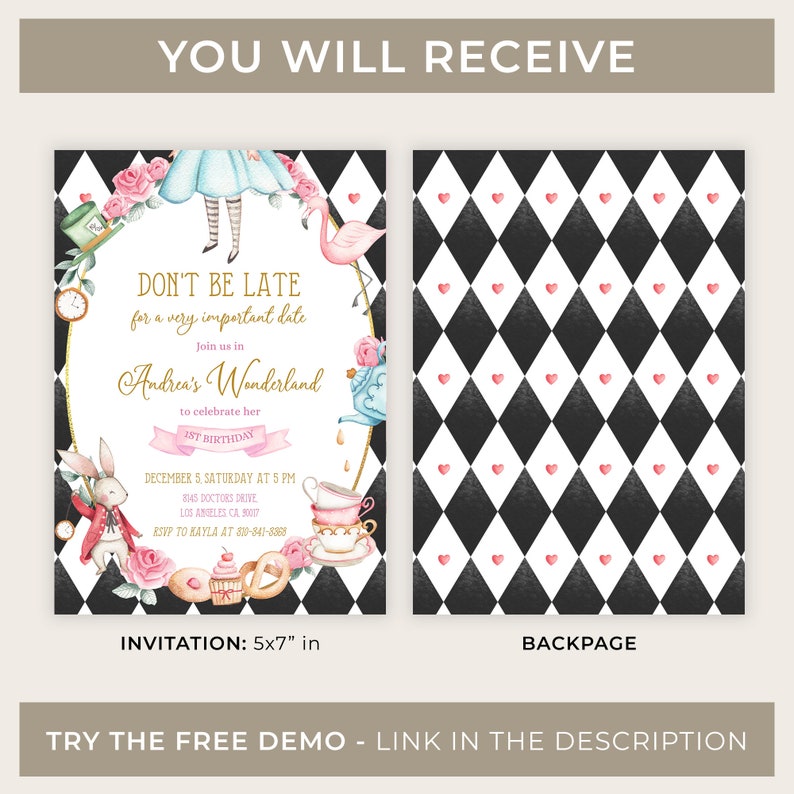 Alice in Wonderland First Birthday Invitation, EDITABLE Whimsical Mad Tea Party Invite Template, Onederland Girl, Instant Download KP073 image 3
