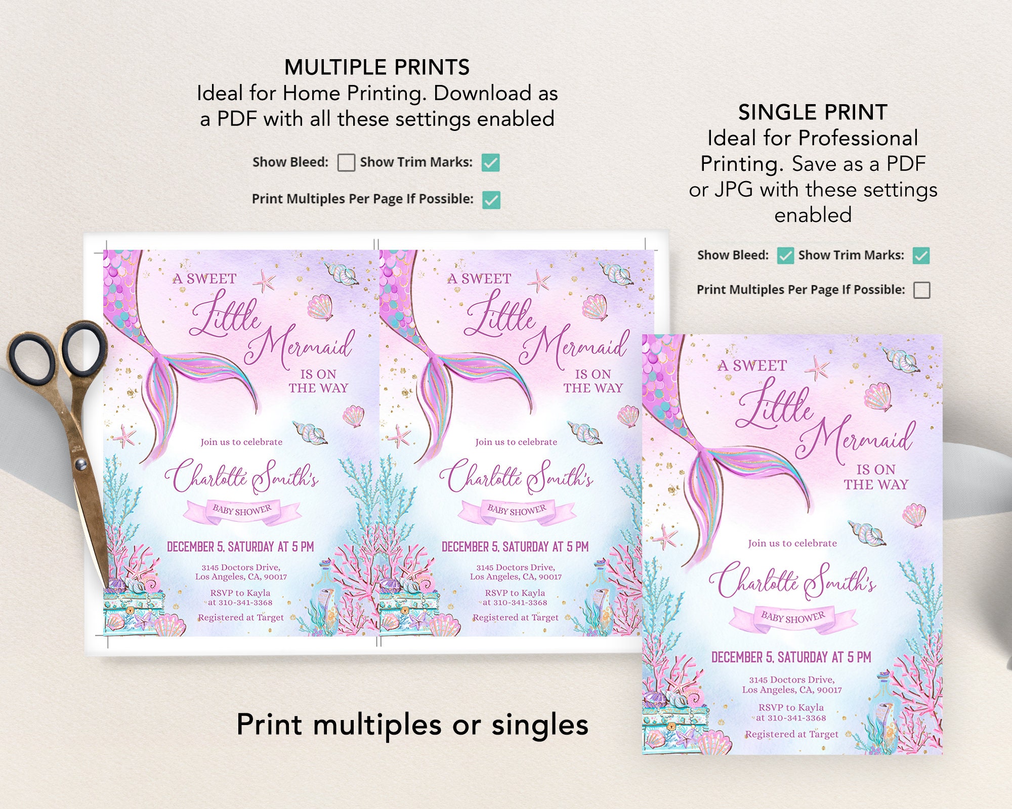 Mermaid Baby Shower Invitation Set, EDITABLE Under the Sea Baby ...