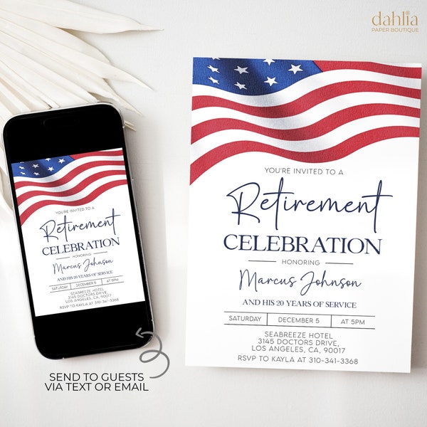 American Flag Retirement Invitation, Editable Military Retirement Invite, Navy Marine Army Air Force Invite Printable Instant Download AP018
