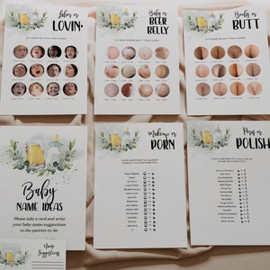 Baby Shower Games Bundle, Editable Baby Is Brewing Baby Shower Game Pack, Gender Neutral Simple Baby Shower Games, Trivia Template, BS083 image 2