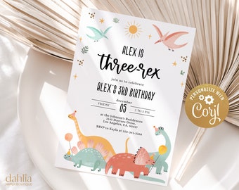 EDITABLE Dinosaur Birthday Invitation, Three-Rex Party Invite Template, Colorful Dino Island, Jurassic Kids Birthday, Instant Download KP124