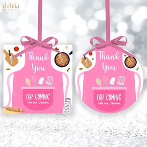 Kochen Danke Geschenkanhänger, EDITIERBARE Back Geburtstag Etikett, Rosa Kleiner Chef Runde Party Favor, Mädchen Küche Party Quadratischer Anhänger, Bäckerei, KP213