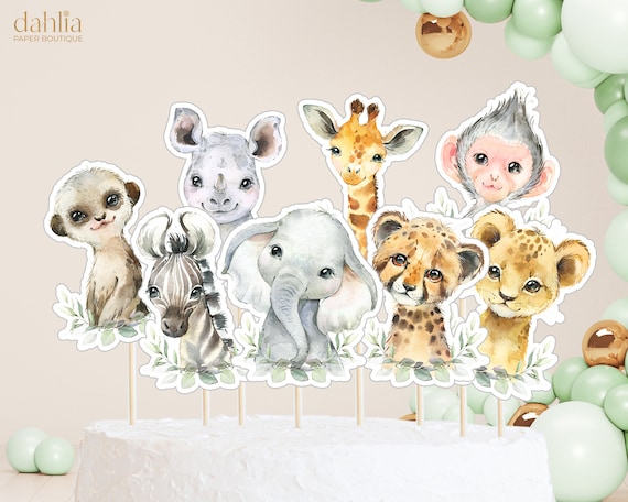 Safari Animals Birthday Centerpiece Cake Toppers, Jungle Animals Cutouts, Wild One Safari Birthday Party Decor, Instant Download, KP047 Il_570xn