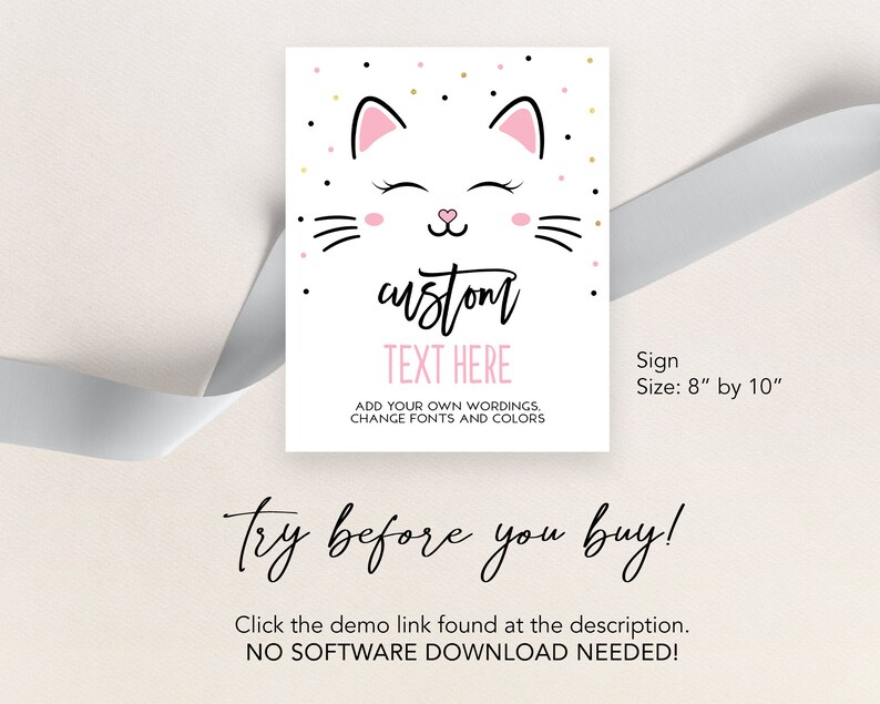 EDITABLE Kitty Cat Birthday Custom Text Sign, Purrfect Party Custom ...