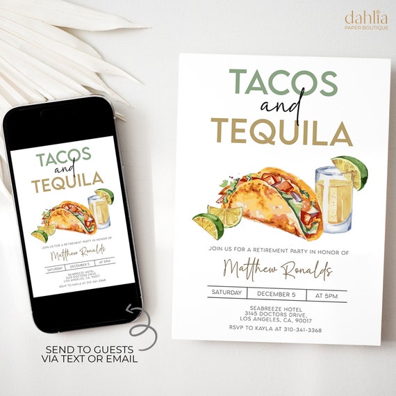 Tacos and Tequila Retirement Invitation, Editable Adult Party Invite, Margarita Farewell Party, Mexican Lets Fiesta, Instant Download, AP028