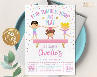 Gymnastics Birthday Invitation, EDITABLE Gymnastics Party Invitation Template, Boy & Girl Gymnasts Birthday Invite, Instant Download KP035