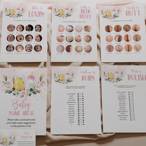 80 Baby is Brewing Baby Shower Games, EDITABLE Couples Baby Shower Pack, Beer Baby Sprinkle Bundle, Brewery Pink Template Set, Corjl, BS083 image 3