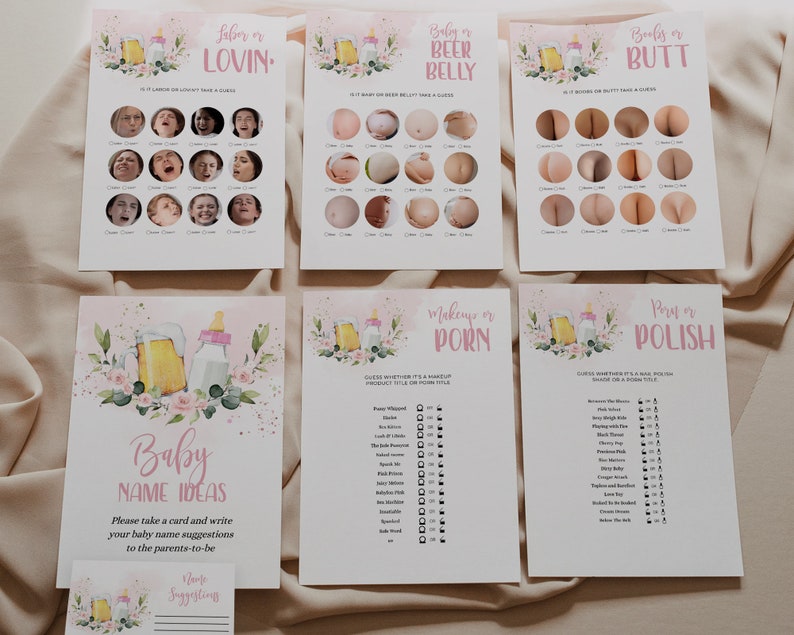 80 Baby is Brewing Baby Shower Games, EDITABLE Couples Baby Shower Pack, Beer Baby Sprinkle Bundle, Brewery Pink Template Set, Corjl, BS083 image 3