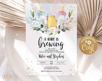 Baby is Brewing Gender Reveal Invitation, Beer Gender Reveal Party Invite Template, He Or She, Brewery Unisex Baby Shower, Boy Or Girl GR018